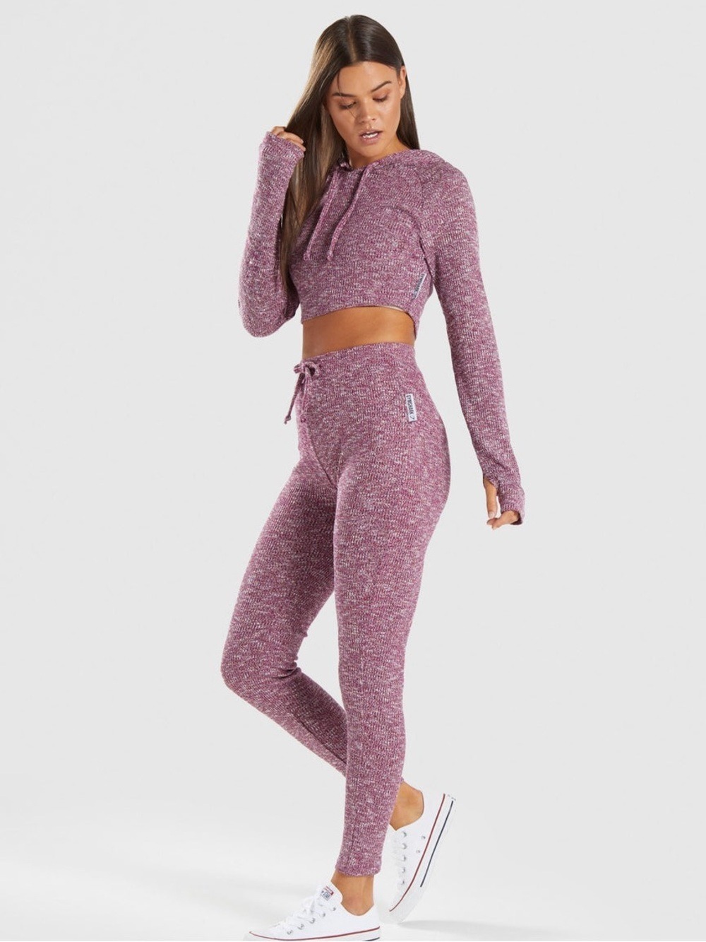 Gymshark Slounge Cropped Hoodie and Leggings Set in Deep Plum Marl -
Size XS